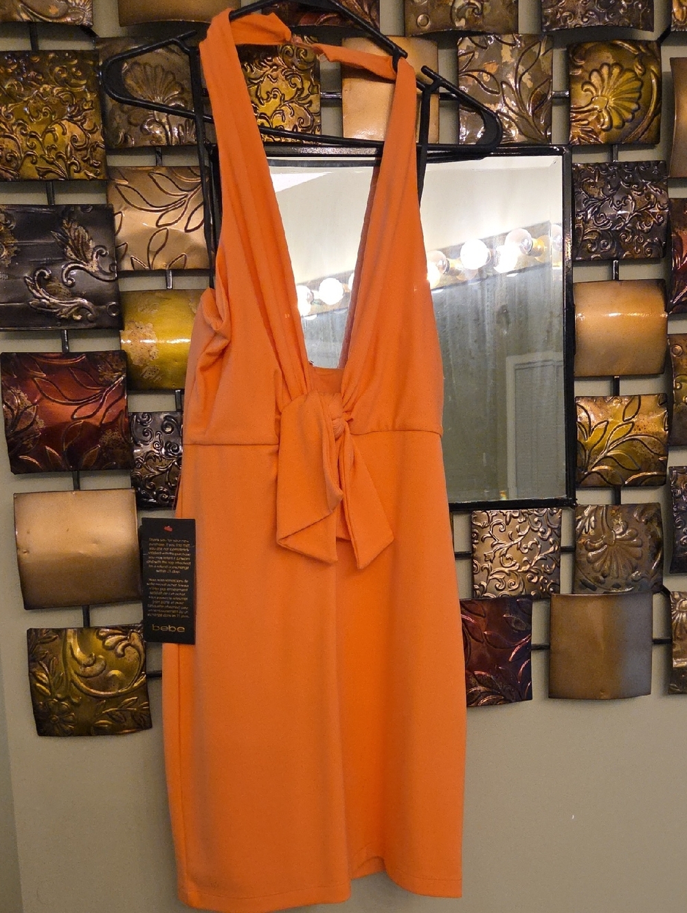 bebe Orange Halter Tie-Front Mini Dress